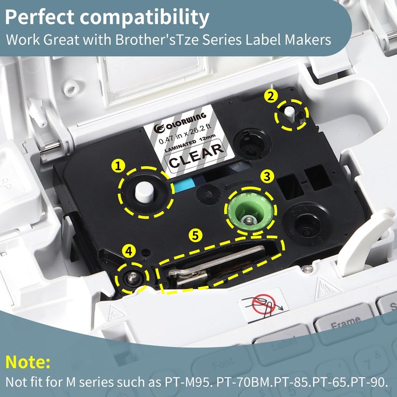 COLORWING Tz Tape 12mm 0.47 Laminated Clear TZe-131 Compatible Brother P-Touch Label Tape Clear TZ131 for Brother Ptouch Label Maker PT-D210 H110 D220 D410  Black on Clear  1/2 inch x 26.2 Ft - Image 2